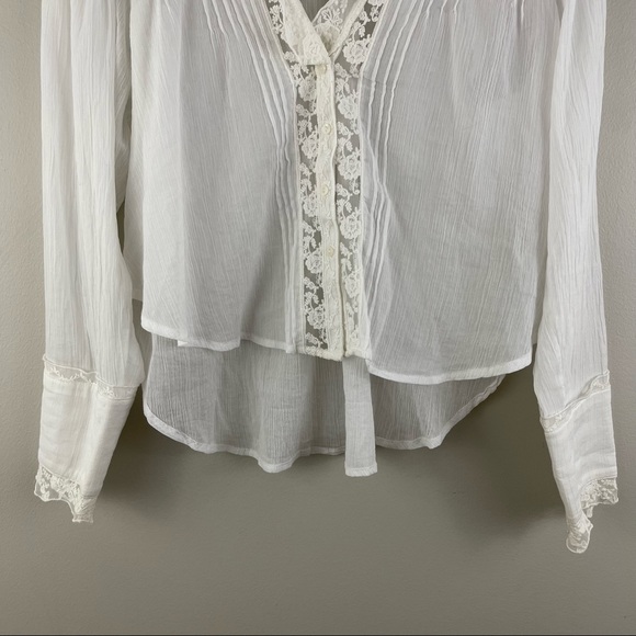 FREE PEOPLE White Lace Trim Lightweight Clemence Cottagecore Button Down Blouse - Picture 6 of 16
